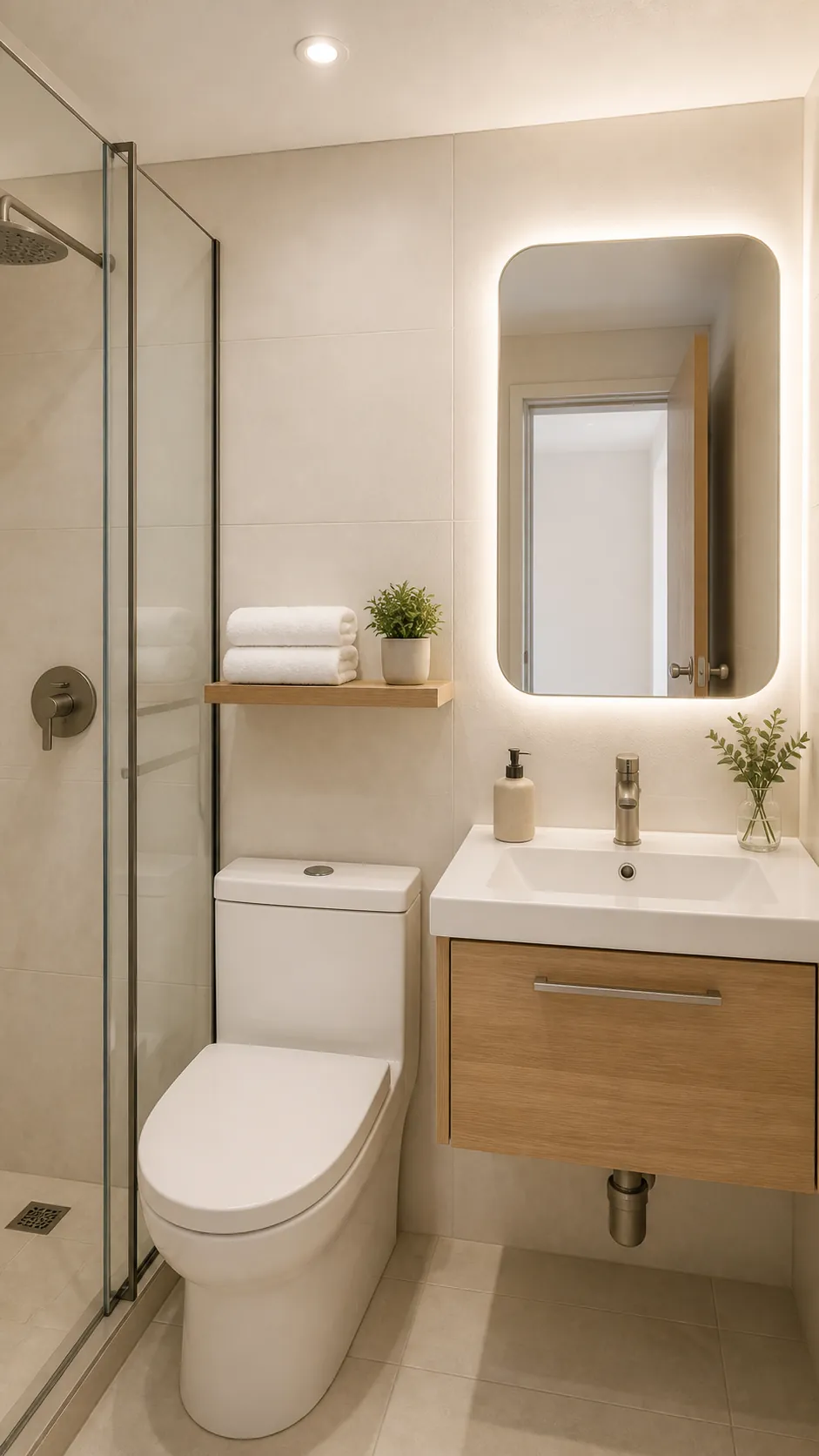 Baño principal en tonos neutros