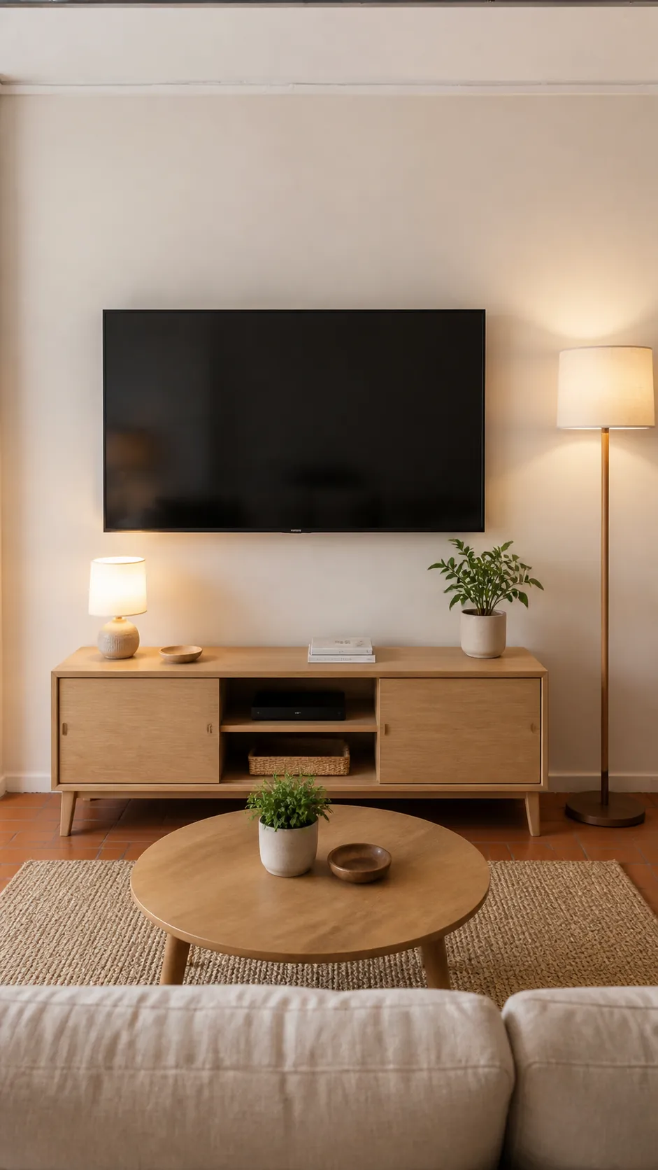 Sala amoblada con zona de televisión