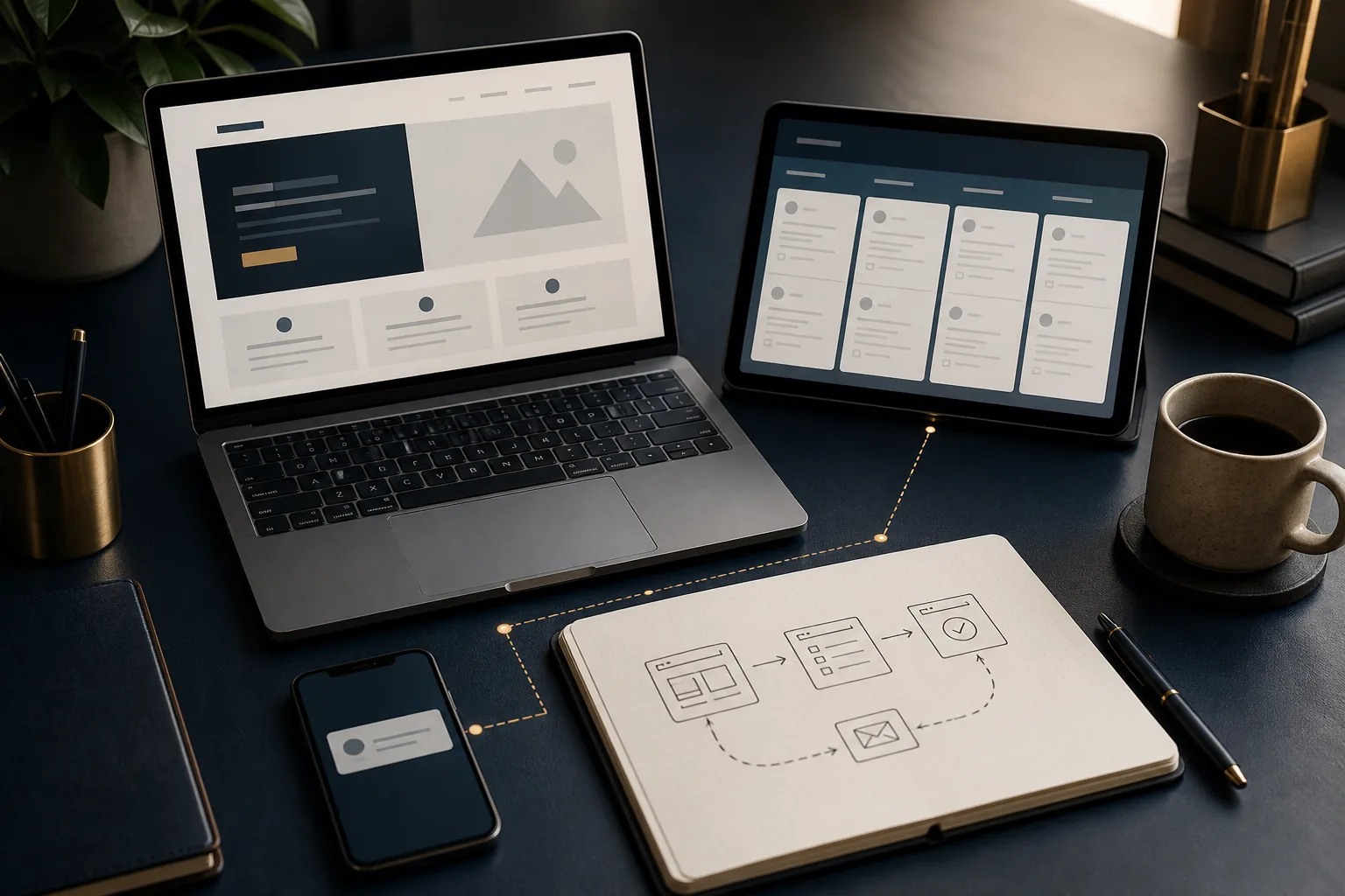 Workspace with a website, prospect flow, and organized automation